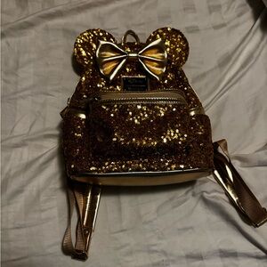 Loungefly Gold Sequin Backpack with Bow